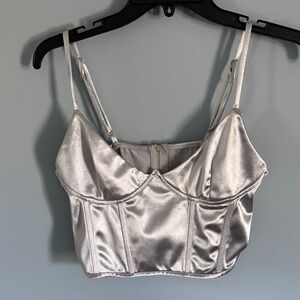 Satin Crop Cami Top in Soft Silver